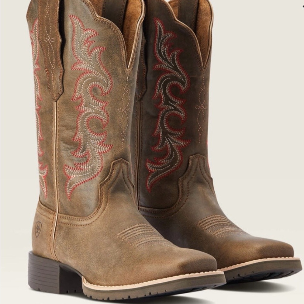 Ariat Women’s Hybrid Rancher Brown Leather Stretch Fit Western Boot Wide Sq Toe - Picture 2 of 11